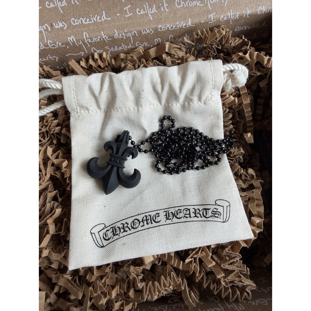 Chrome Hearts BS Fleur Pendant Necklace Black Silicone Ball Chain NEW